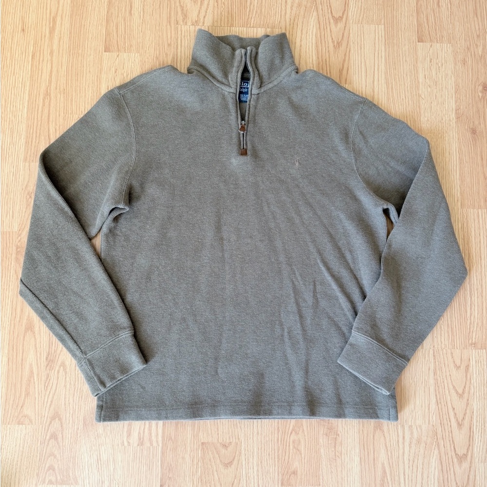 Polo Ralph Lauren Men’s 1/4 Zip Pullover Sweater Blue/White Tag Size S Tan Logo